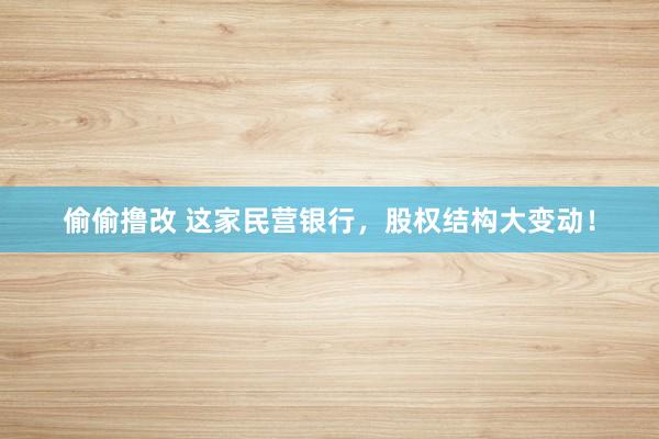 偷偷撸改 这家民营银行，股权结构大变动！