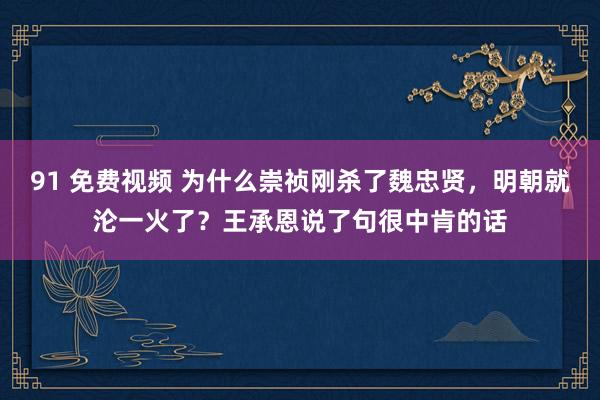 91 免费视频 为什么崇祯刚杀了魏忠贤，明朝就沦一火了？王承恩说了句很中肯的话